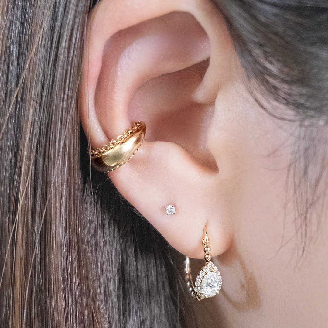 Beads pear diamond hoops 12mm